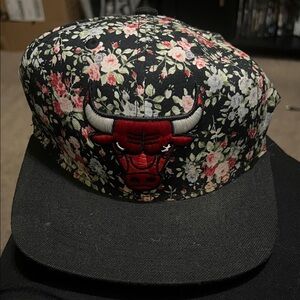 NBA Black Floral Cap with Red Logo